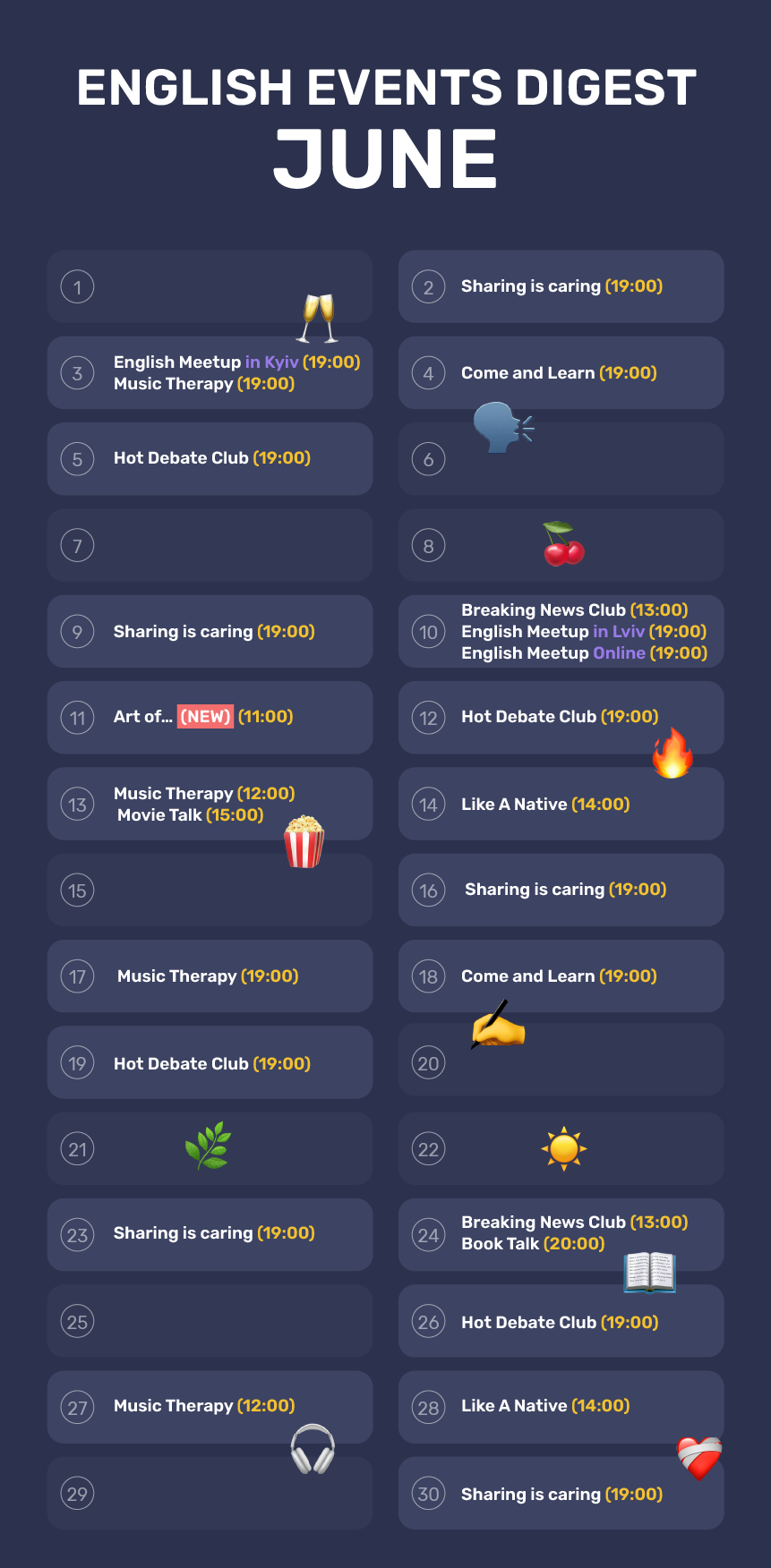 English events digest
